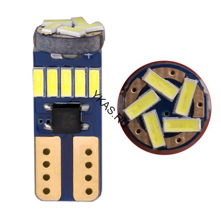 SOLAR  Свет-од  12V  T10 15 SMD (4014) W5W  W2.1x9.5d белый (с обманкой)
