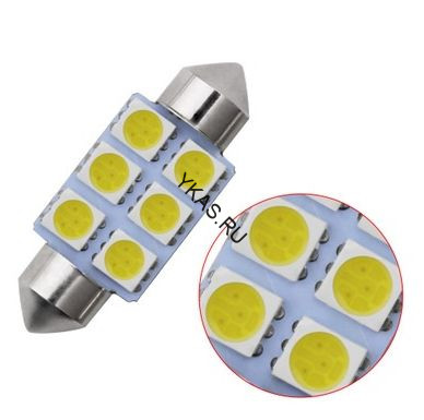 SOLAR  Свет-од  12V  T11x39  6 SMD 5050 C5W  SV8.5  белый