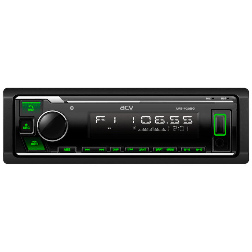 Автомагн.  ACV-920BG  (зеленый)  USB/SD/FM ресивер Bluetooth (со съемной панелькой)