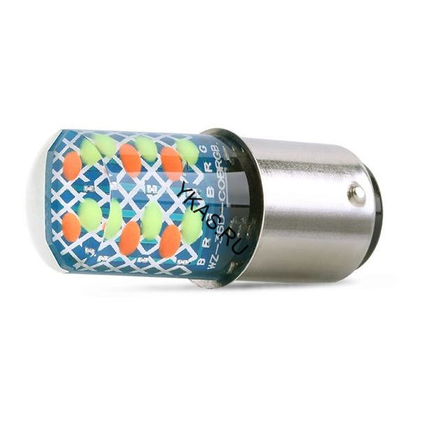 SOLAR  Свет-од  12V  T25  36 SMD  21/5W   BAY15d  RGB (многоцветная)