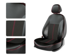 Авточехлы  Экокожа  KIA K5 Седан  с 2020г- черный/черный/красный (Premium)