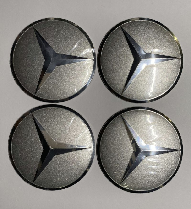Этикетки на диски (метал)  диам. 56,5мм.  "MERCEDES" серебро  (4 шт.)