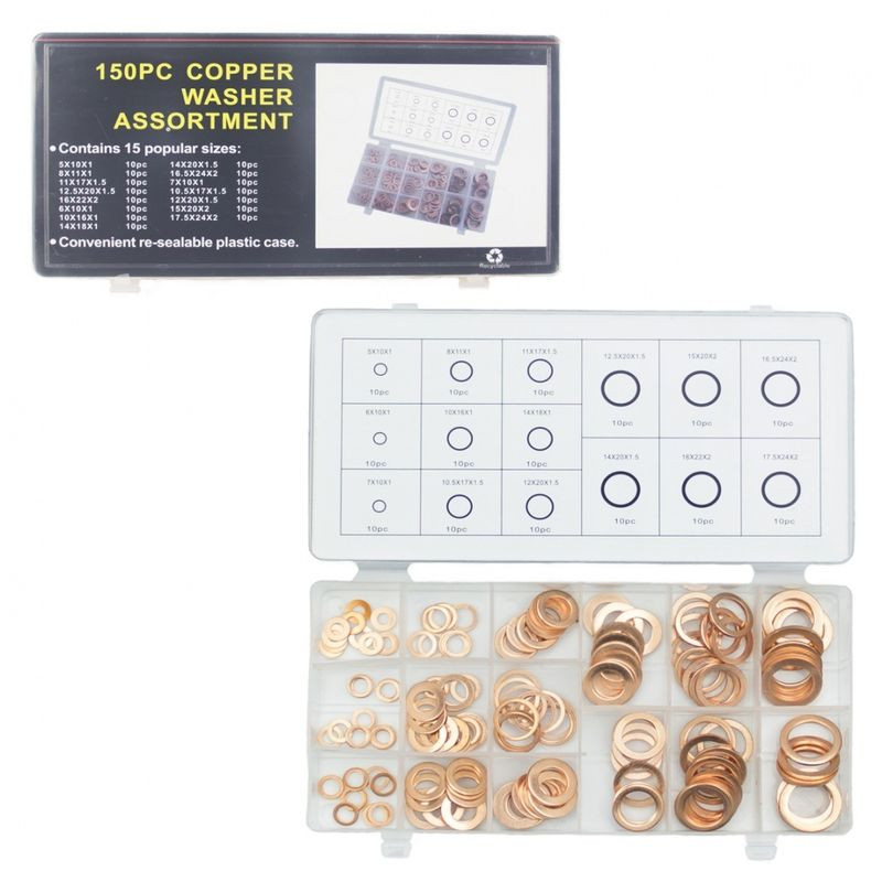 Набор шайб медных,  150шт в кейсе  (6043)