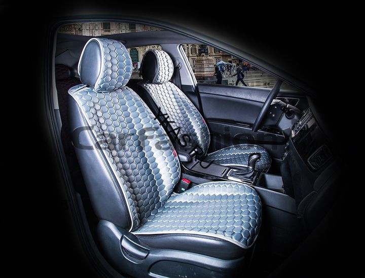 Накидки Фронт  «CARBON»  Серый/Серый/Серый  (полиэстер карбон/экокожа)