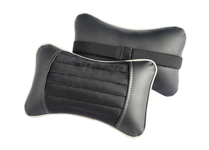 Подголовник-подушка "MONACO"  чёрный/чёрный/серый  (экокожа-велюр, полоса)  (компл.2шт)