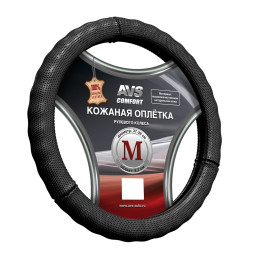 Оплетка на руль   AVS GL-296M-B,  Черный  (кожа)