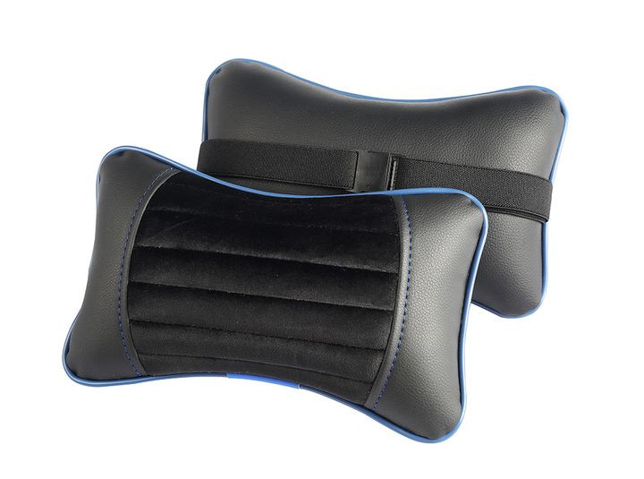 Подголовник-подушка "MONACO"  чёрный/чёрный/синий  (экокожа-велюр, полоса)  (компл.2шт)