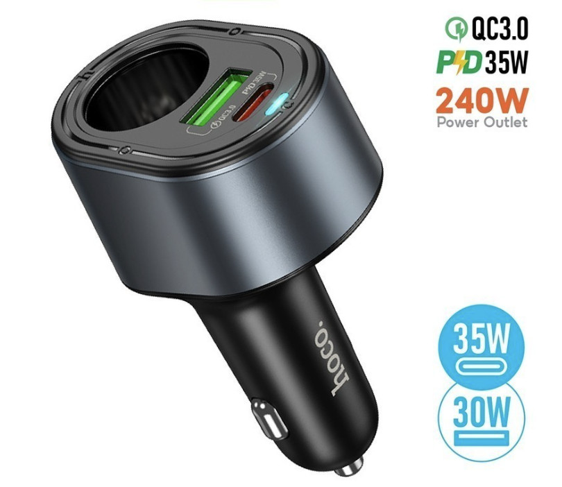 Разветвитель прикуривателя  1 выход + 1 USB +1 Type-C (PD35W+QC3.0)