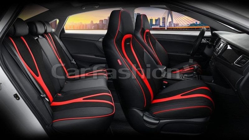 Чехлы  «5D» PREMIUM каркасные «INTEGRAL PLUS» Чёрный/Чёрный/Красный  (экокожа/нубук)