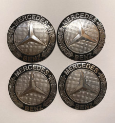 Этикетки на диски (метал)  диам. 56,5мм.  "MERCEDES" черный  (4 шт.)