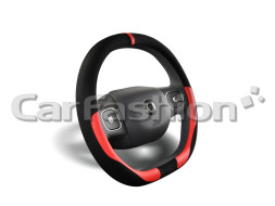 Оплетка на руль CF DRIVE - М, Чёрный/Красный (со скошенным низом) (искусственная замша/экокожа)