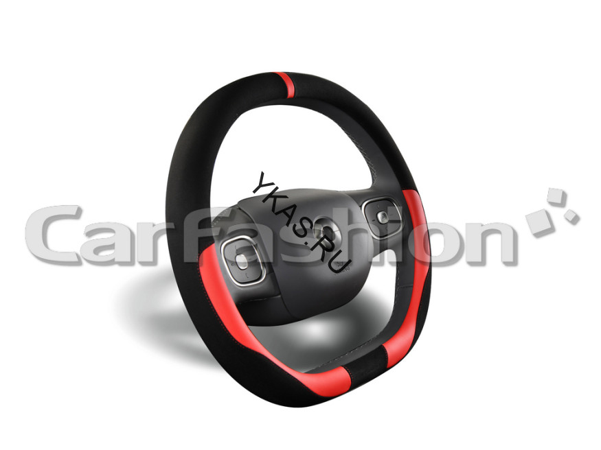 Оплетка на руль   CF  DRIVE - М, Чёрный/Красный (со скошенным низом) (искусственная замша/экокожа)