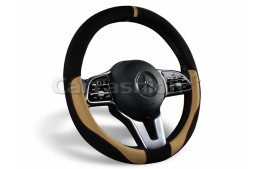Оплетка на руль CF TAG - М, Чёрный/Бежевый (иск.замша/экокожа)