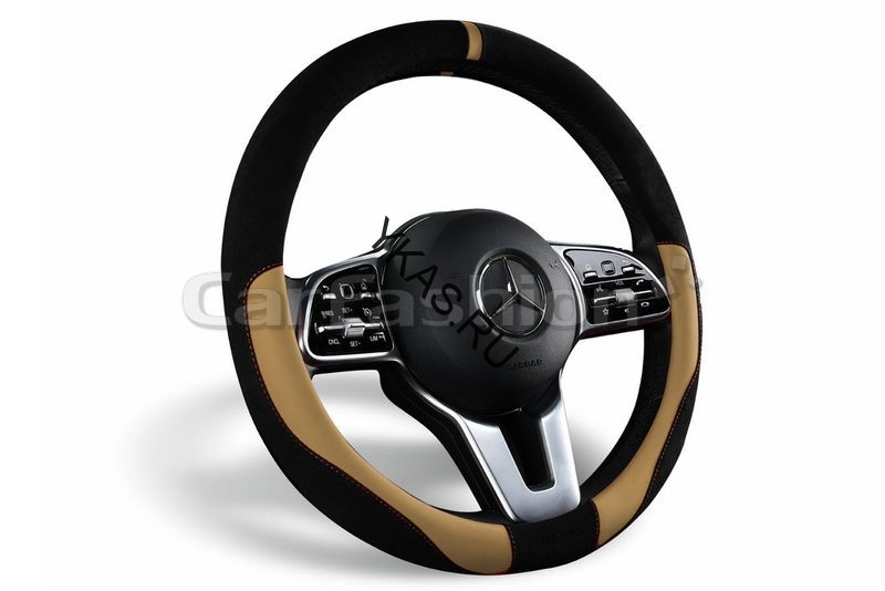 Оплетка на руль   CF  TAG - М, Чёрный/Бежевый (иск.замша/экокожа)