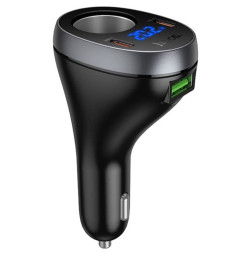 Разветвитель прикуривателя 1 выход + 2 Type-C с вольтметром Черный