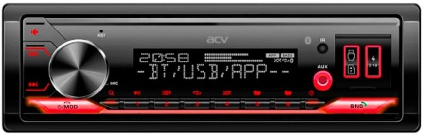Автомагн.  ACV-928BR  (красный)  USB/SD/FM ресивер Bluetooth (со съемной панелькой)