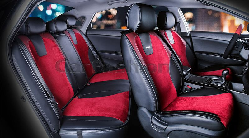 Комплект Накидок  «SPACE PLUS»  Черный/Бордовый/Бордовый  (велюр премиум класса/экокожа)