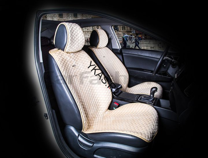 Накидки Фронт  «CITY»  Бежевый/Бежевый  (велюр премиум класса/экокожа)