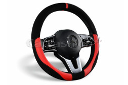 Оплетка на руль CF TAG - М, Чёрный/Красный (иск.замша/экокожа)