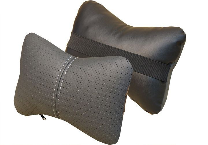 Подголовник-подушка "ЭКОКОЖА"  черный/серый/серый