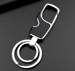 Брелок "КАРАБИН" карабин (2 кольца) Серебро+ винил черный