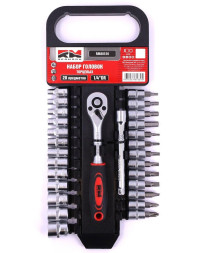 RedMark Набор головок 6 гранных 1/4" Dr + биты c трещоткой 28 предметов