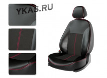 АВТОЧЕХЛЫ  Экокожа  Lada Largus  5 мест  с 2012г- черный/черный/красный  (раздел.) (Premium)