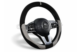 Оплетка на руль CF TAG - М, Чёрный/Серый (иск.замша/экокожа)