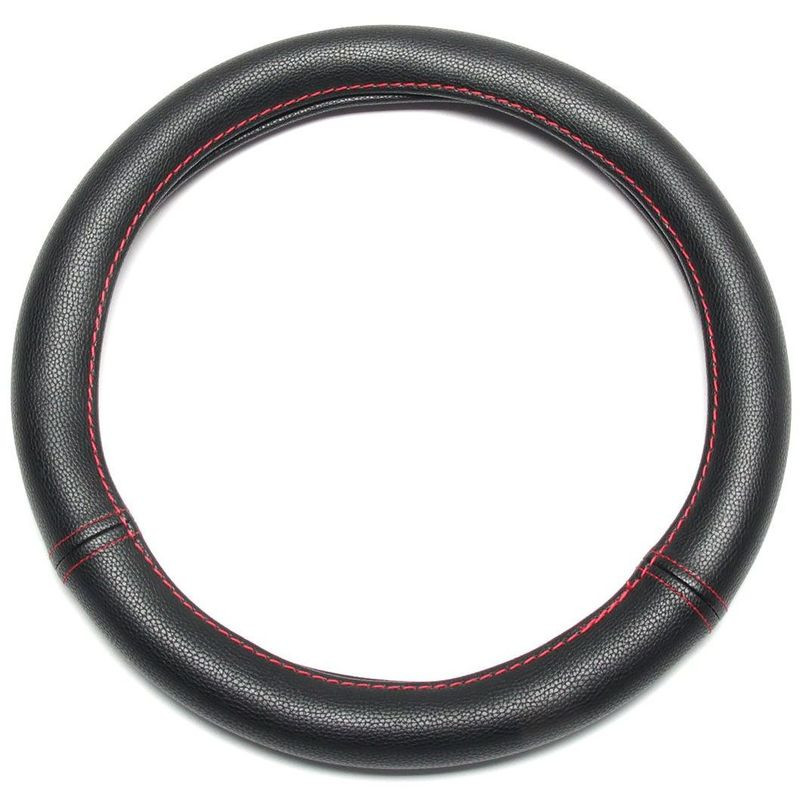 Оплетка на руль  DC  STANDART M  гладкая экокожа черная с красной строчкой