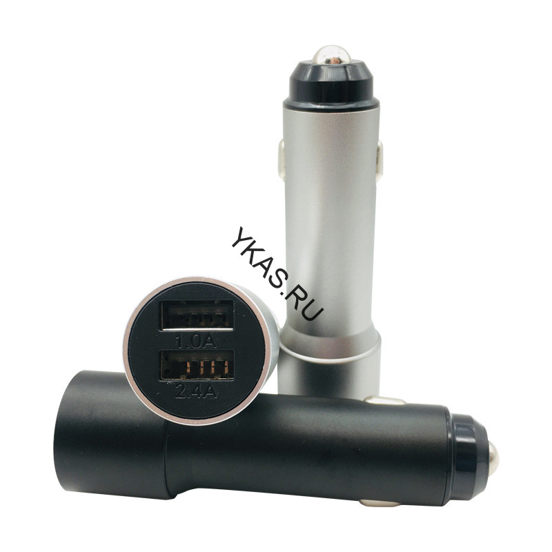 АЗУ  Carlife  2USB (12/24V - 5V 1,0A / 2,1A) черный