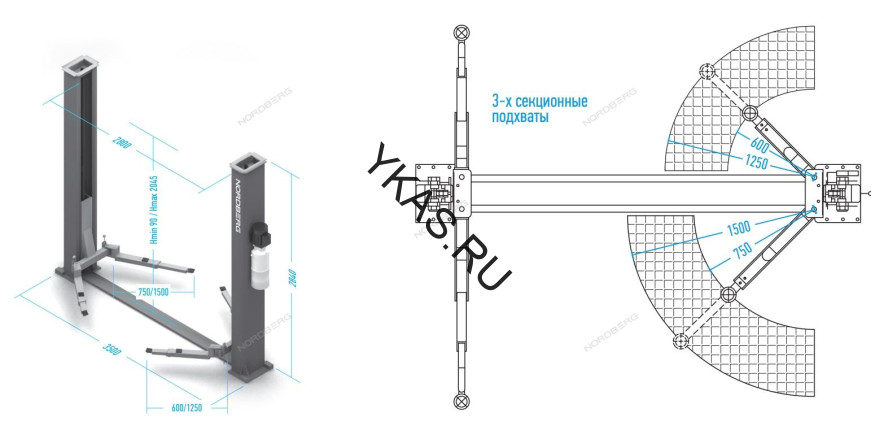 Двухстоечный подъемник Nordberg N4125-4,5T с нижней синхронизацией
