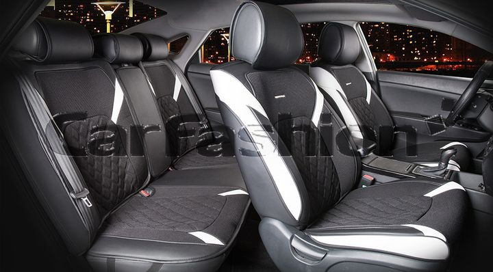 Комплект Накидок  «STING PLUS»  Белый/Чёрный  (твид экстра-класса/экокожа)