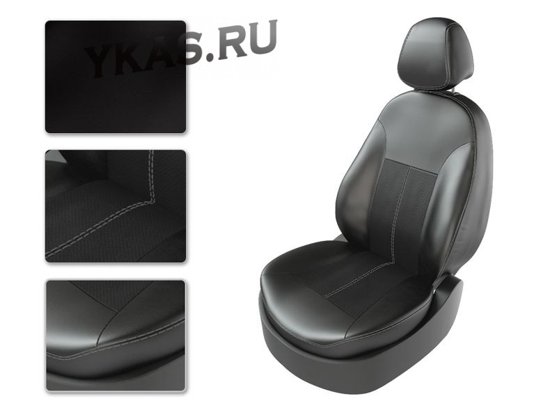 АВТОЧЕХЛЫ  Экокожа  Lada Largus  5 мест  с 2012г- черный/черный/серый  (раздел.) (Premium)