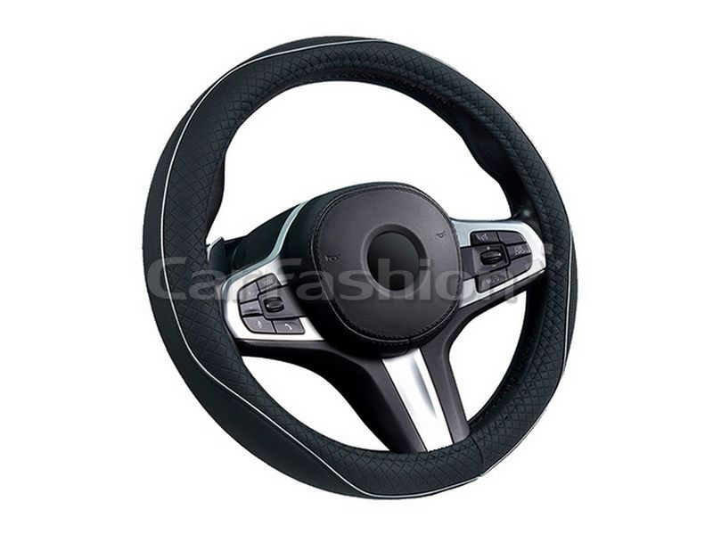 Оплетка на руль   CF  "CLUB" - S,  Чёрный/Серый (экокожа/перфорация)