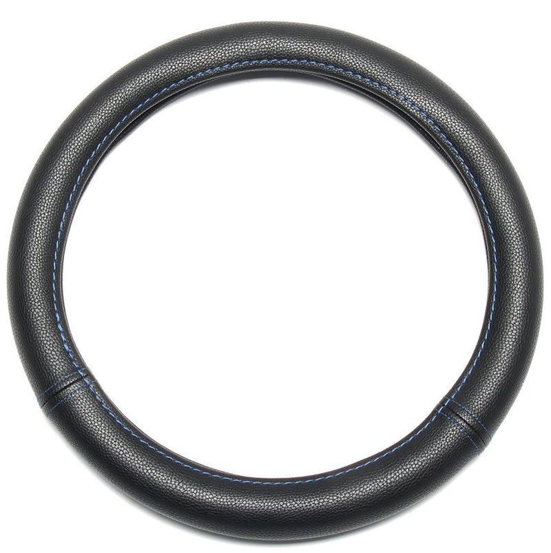 Оплетка на руль  DC  STANDART M  гладкая экокожа черная с синей строчкой