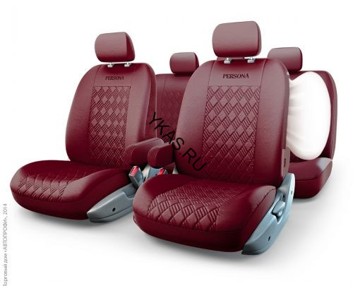 Набор чехлов Аutoprofi "PERSONA FULL" полный к-т  "вишневый"  ЭКОКОЖА 13 предм.