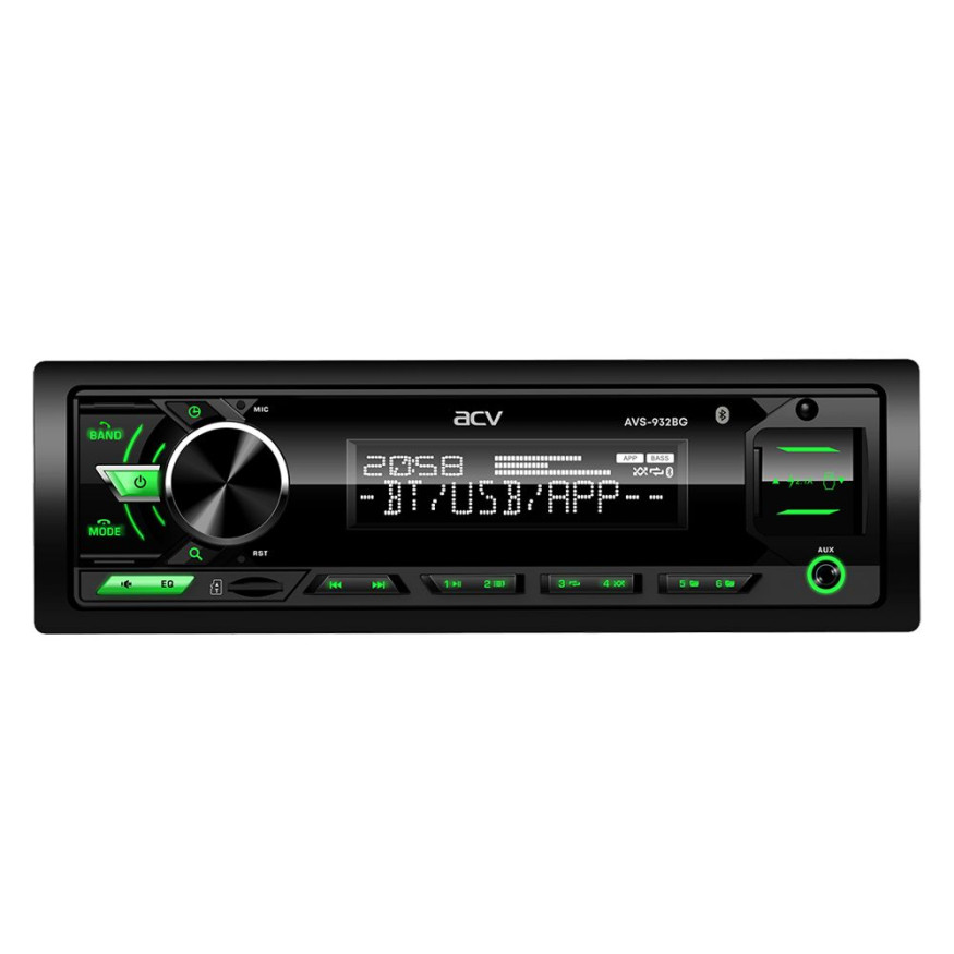 Автомагн.  ACV-932BG  (зеленый)  USB/SD/FM ресивер Bluetooth (со съемной панелькой)
