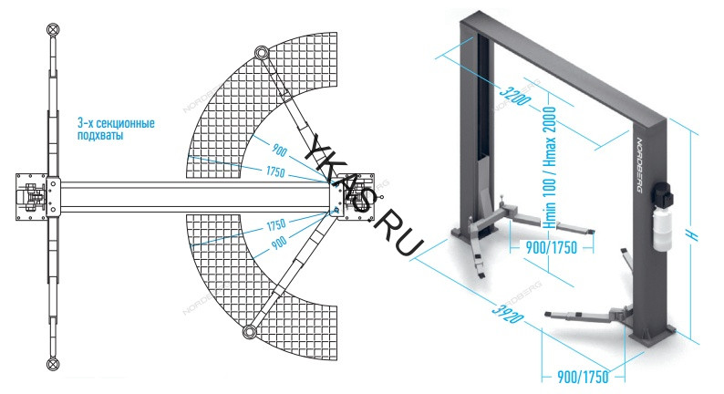 Двухстоечный подъемник Nordberg N4125H-4,5T с верхней синхронизацией