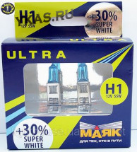 Лампа МАЯК 12V    H1  55W  Ultra   Р14,5s Super White+30% (к-т.2шт)