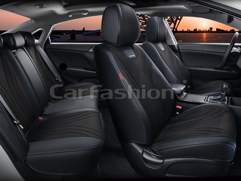 Чехлы  «5D» PREMIUM каркасные «LEGION PLUS» Черный/Черный/Черный  (перфорация/экокожа/нубук)