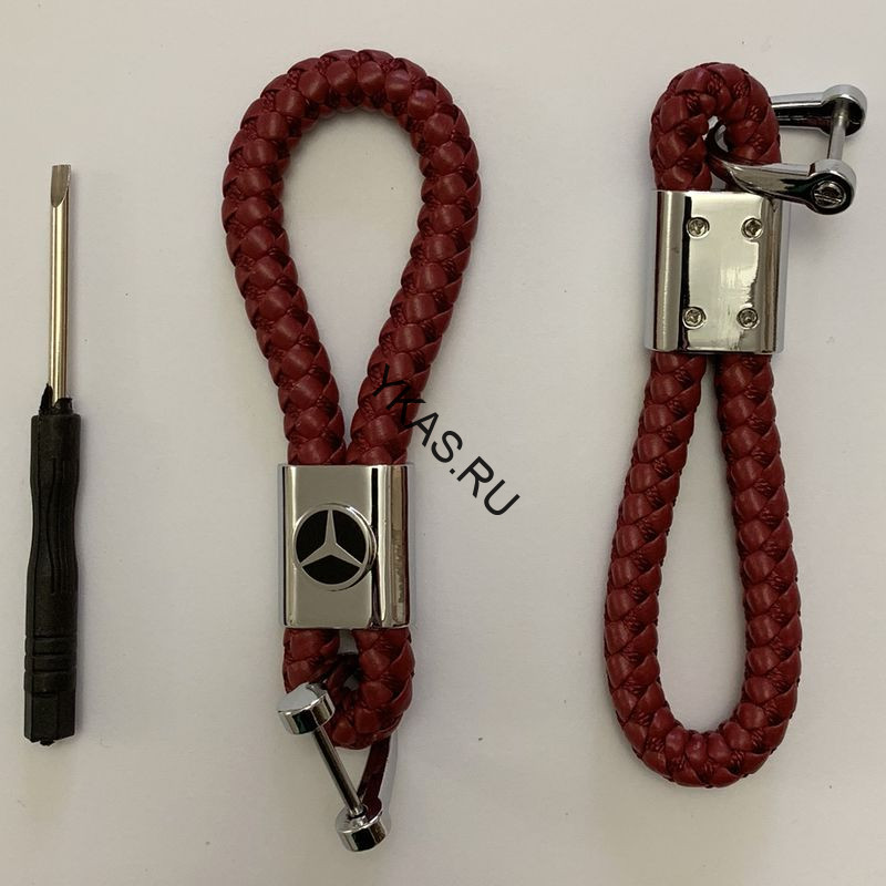 Брелок кожа плетенная  MERCEDES  Красный
