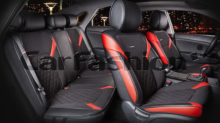 Комплект Накидок  «STING PLUS»  Красный/Чёрный  (твид экстра-класса/экокожа)