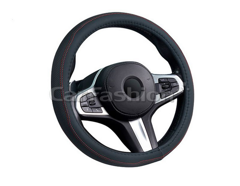 Оплетка на руль   CF  "DERBY" - S,  Чёрный/Красный (экокожа/перфорация)