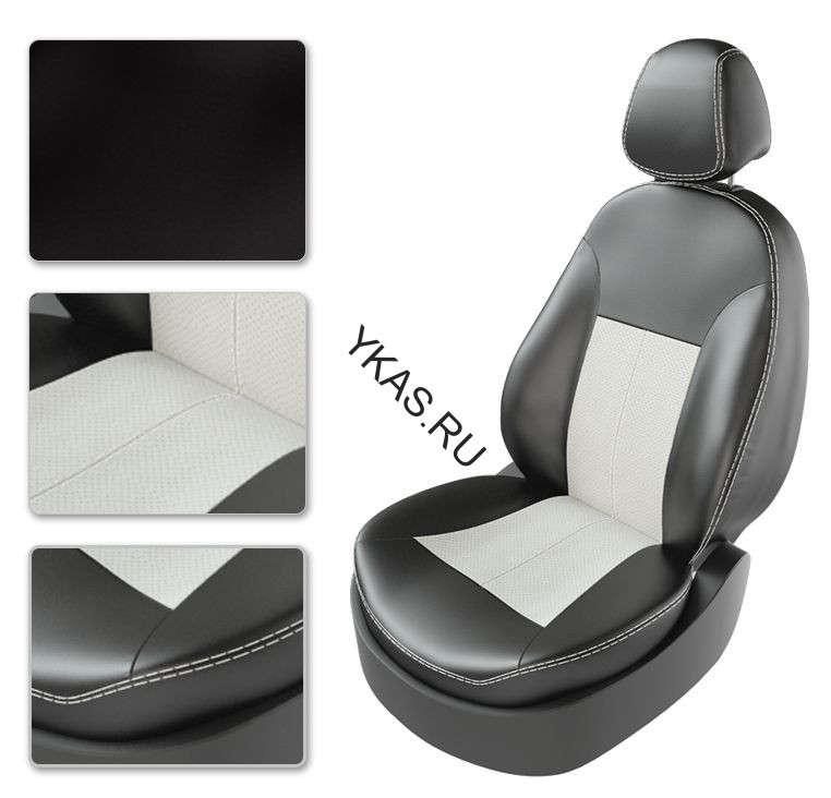 Авточехлы  Экокожа  Renault Kaptur  с 2016г-  черный-серый (Premium)