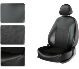 Авточехлы  Экокожа  Toyota Camry VIII с 2018г-  черный с коричневой строчкой (Premium)