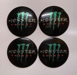 Этикетки на диски (метал)  диам. 56,5мм.  "MONSTER ENERGY" черный  (4 шт.)