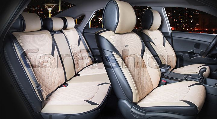 Комплект Накидок  «STING PLUS»  Чёрный/Бежевый  (твид экстра-класса/экокожа)