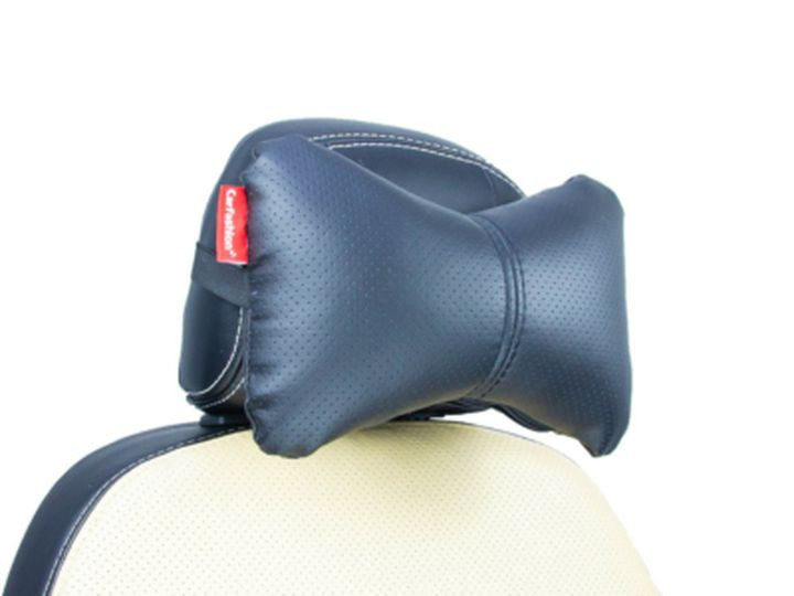 Подголовник-подушка "ЭКОКОЖА" черный/черный с черной ниткой