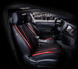 Чехлы  «5D» PREMIUM каркасные фронт  «START» Чёрный/Чёрный/Красный  (экокожа/нубук)