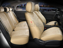 Чехлы  «5D» PREMIUM каркасные «SHELL PLUS» Бежевый/Бежевый/Бежевый  (экокожа/нубук)